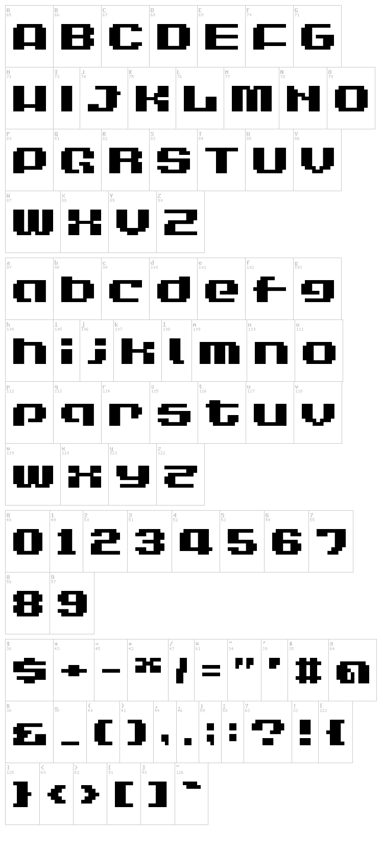 LVDC Game Over font map
