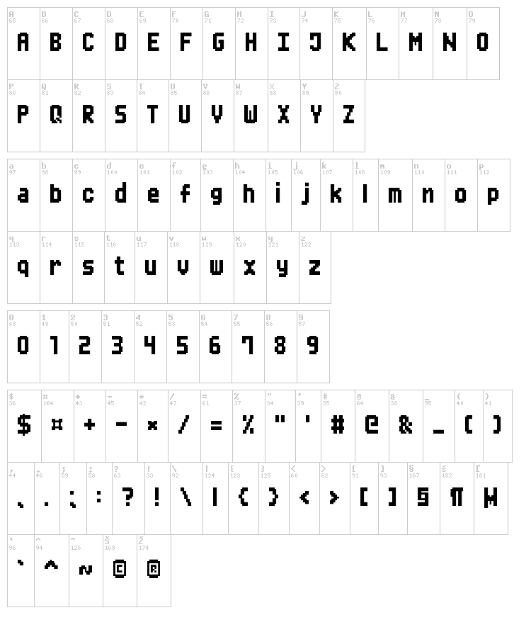 Mini Pixel-7 font map