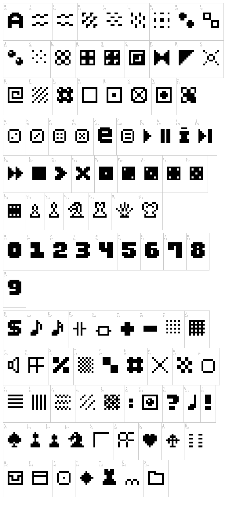 Pixel Dingbats-7 font map
