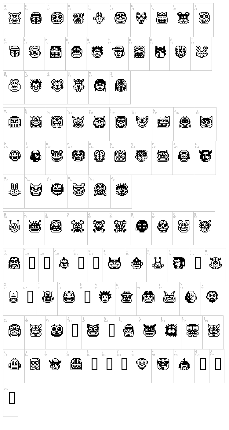 Pixel Freaks font map