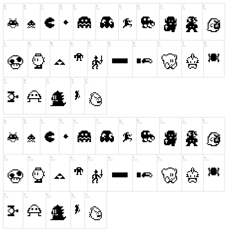 Pixel Charas font map