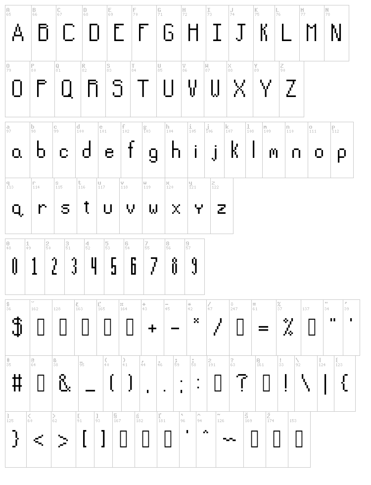 Seven Sided Games font map