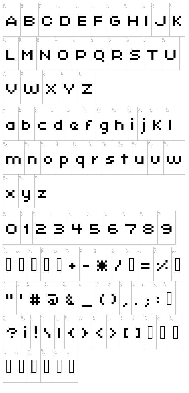 Xpaider Pixel Explosion 01 font map