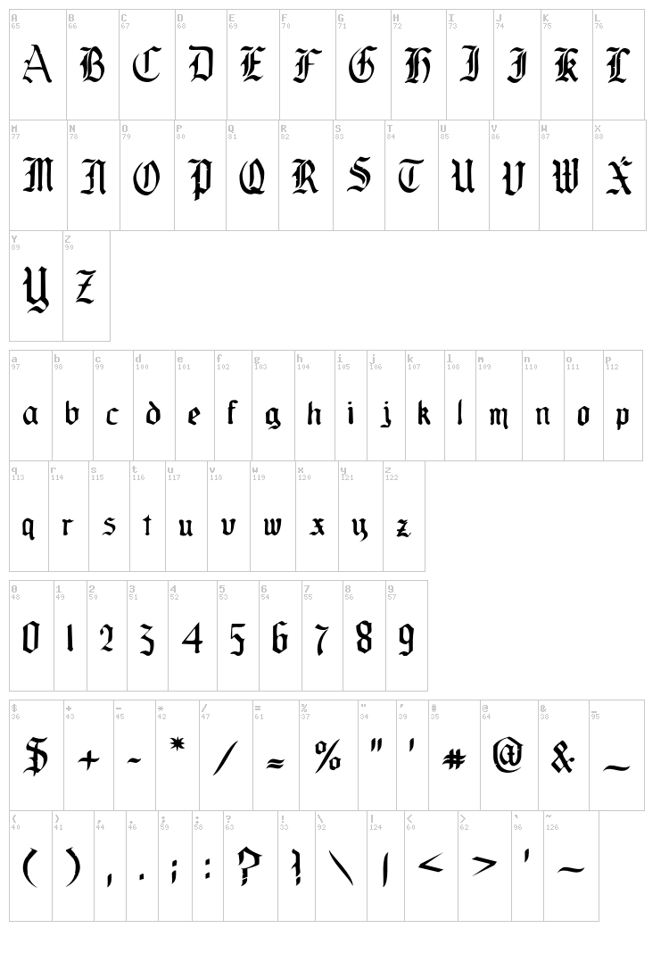Olde Crilt font map