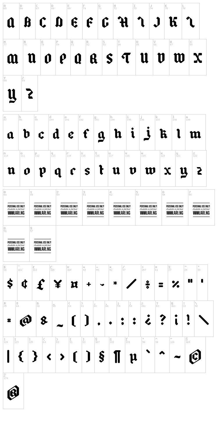 Backyard font map