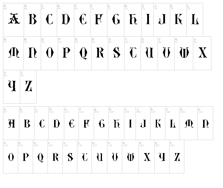 Easy Lombardic Two font map