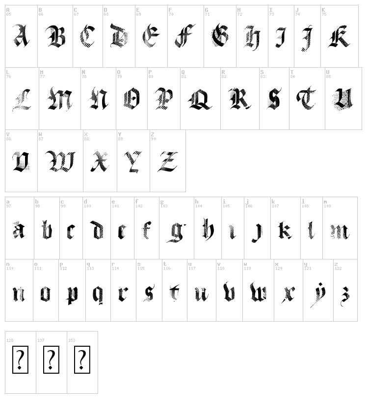 MecaGothix font map