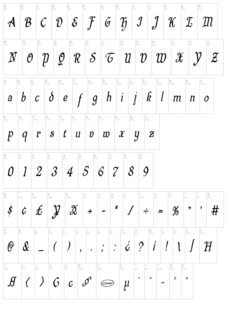 Quill Sword font map