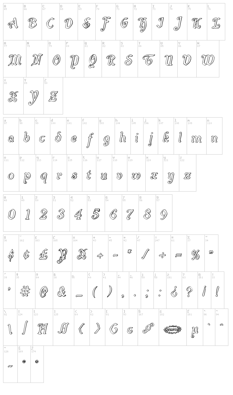 Quill Sword font map