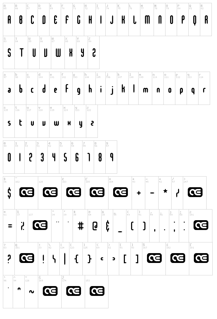 Slender BRK font map
