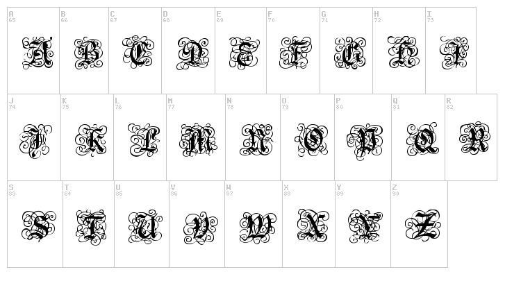 Royal Gothic font map
