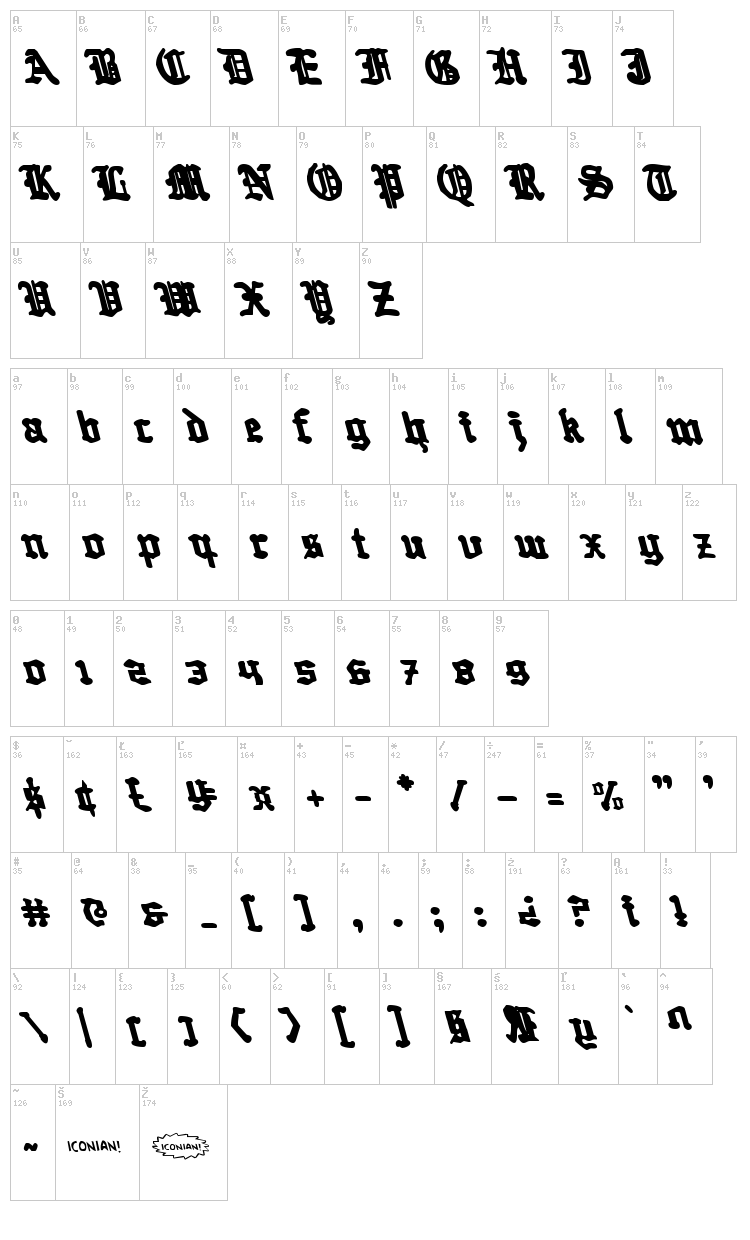 Quest Knight font map