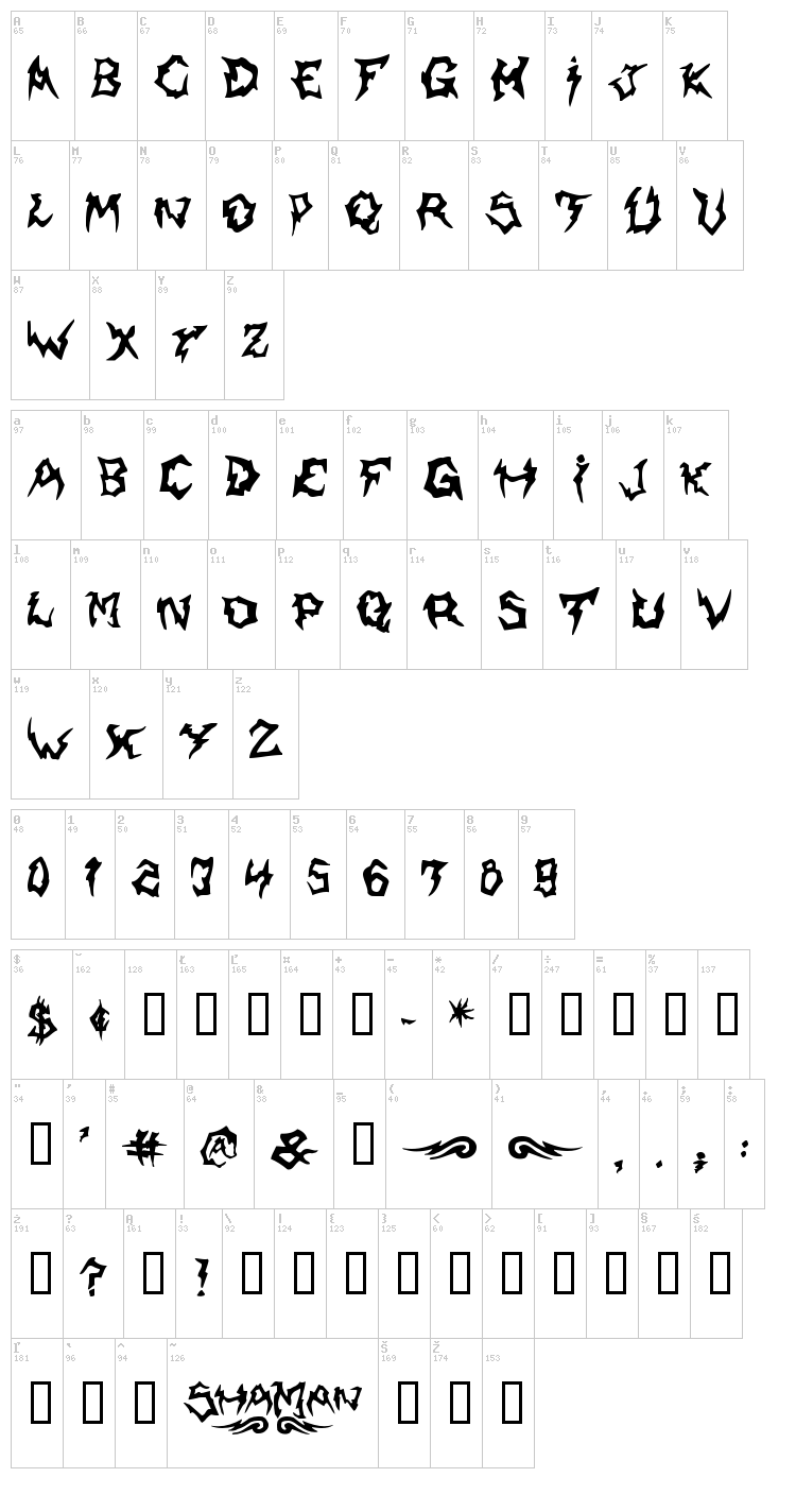 Shaman font map