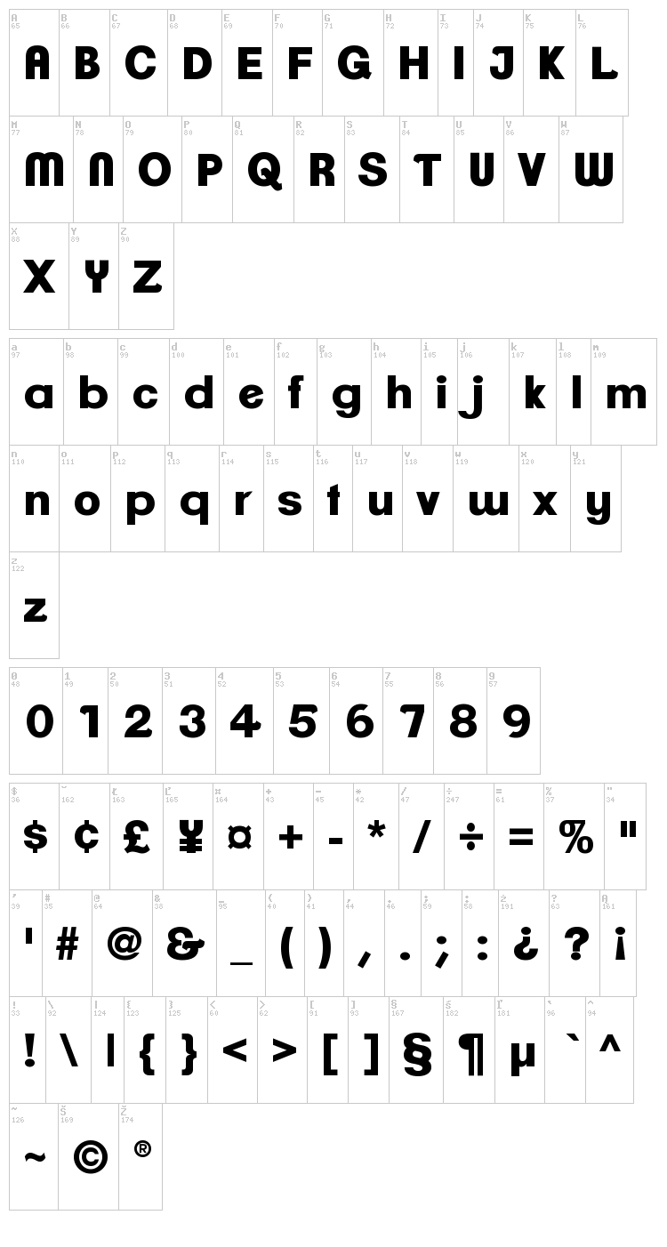 Clemente font map