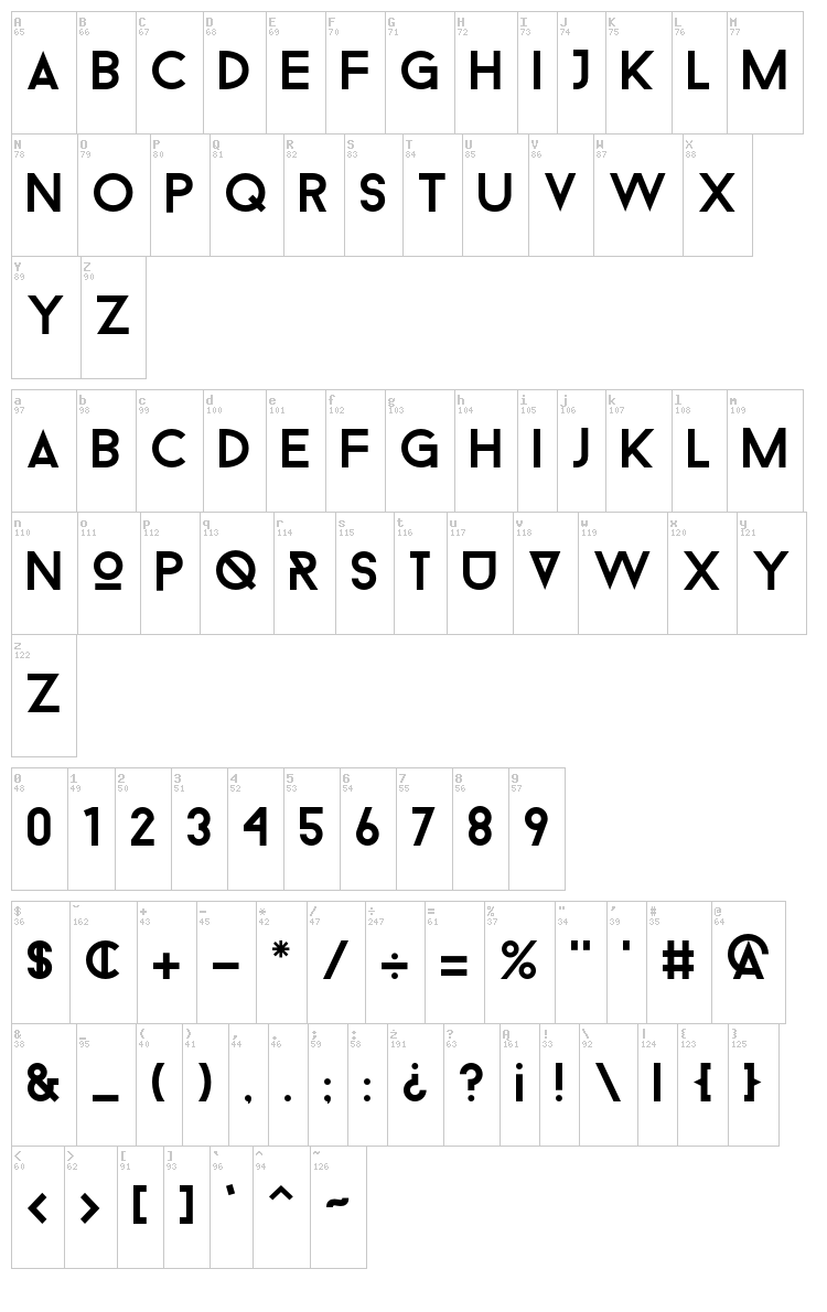 Droidiga font map