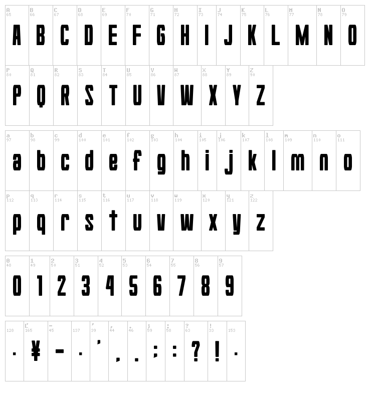 Hyouzi Display font map