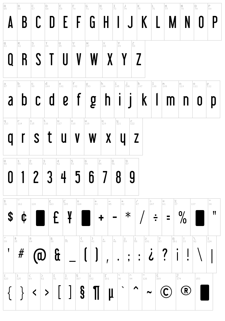 Libel Suit font map