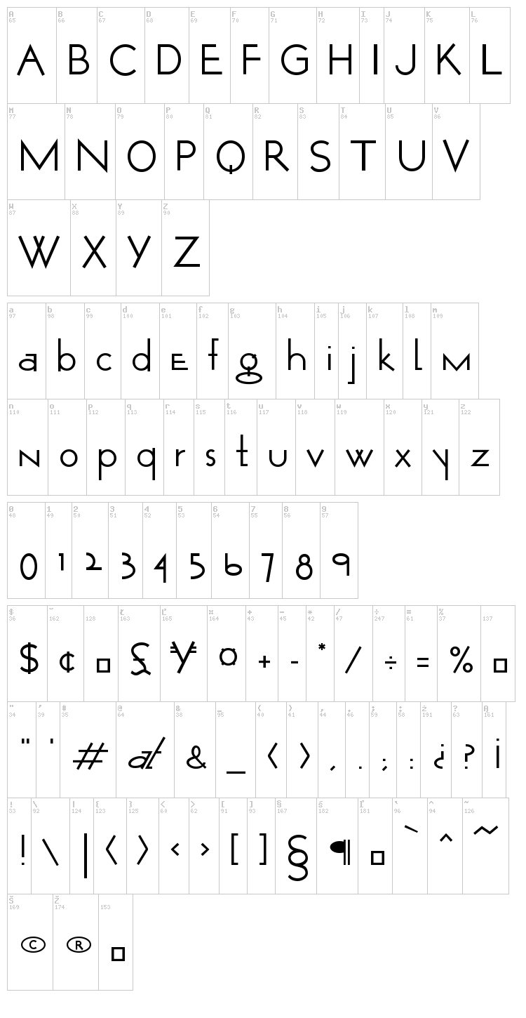 Opticon One font map