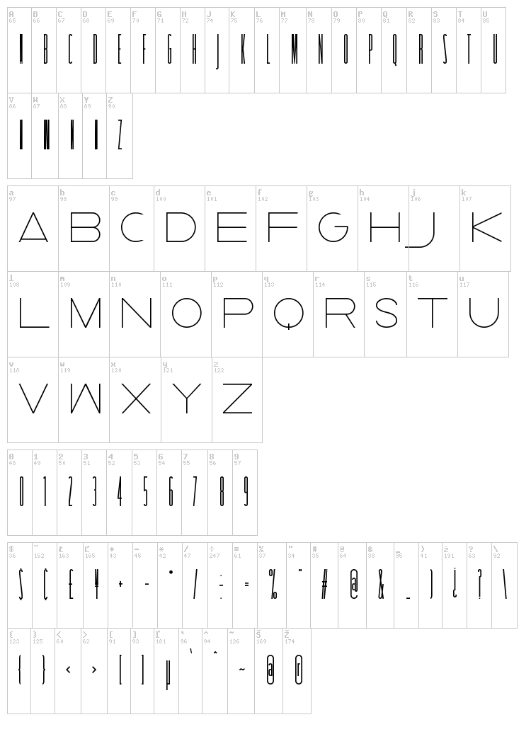 Taller Evolution font map