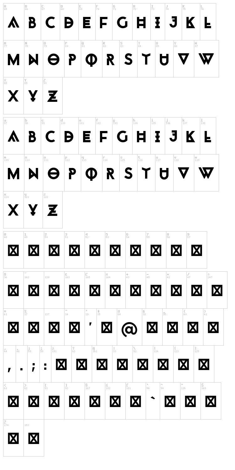 Monohipster font map