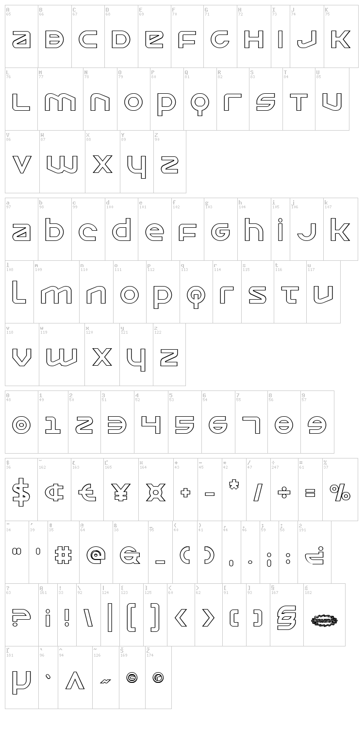Opilio font map