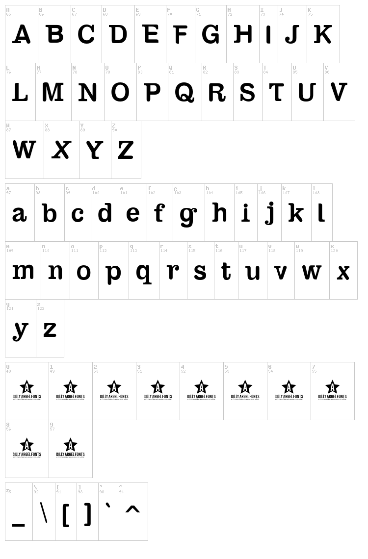 Sambahollyc font map