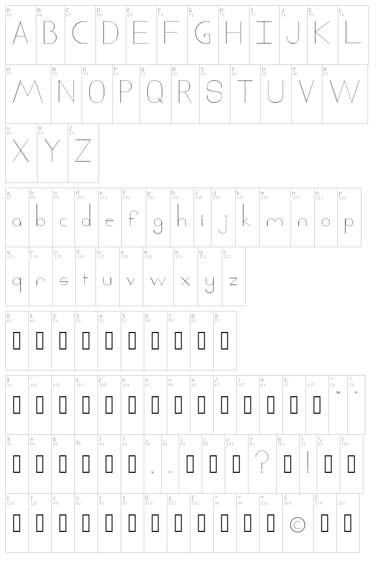 Xack font map