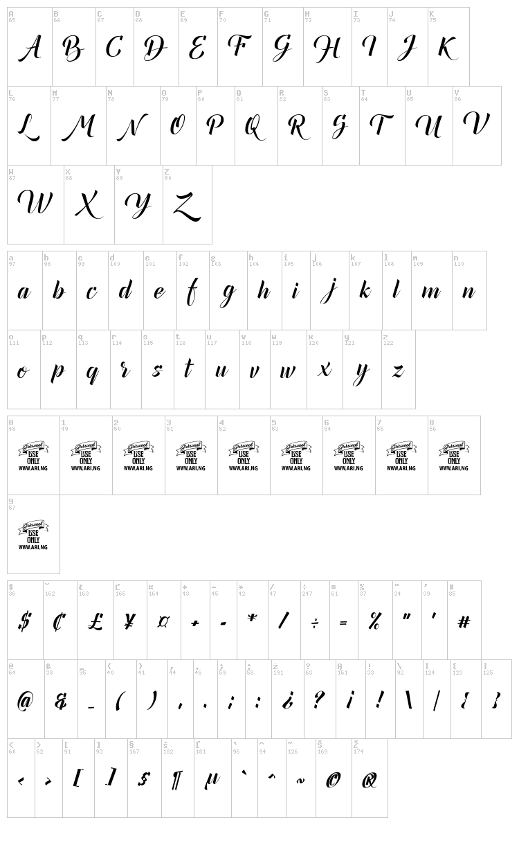 Canela Bark font map