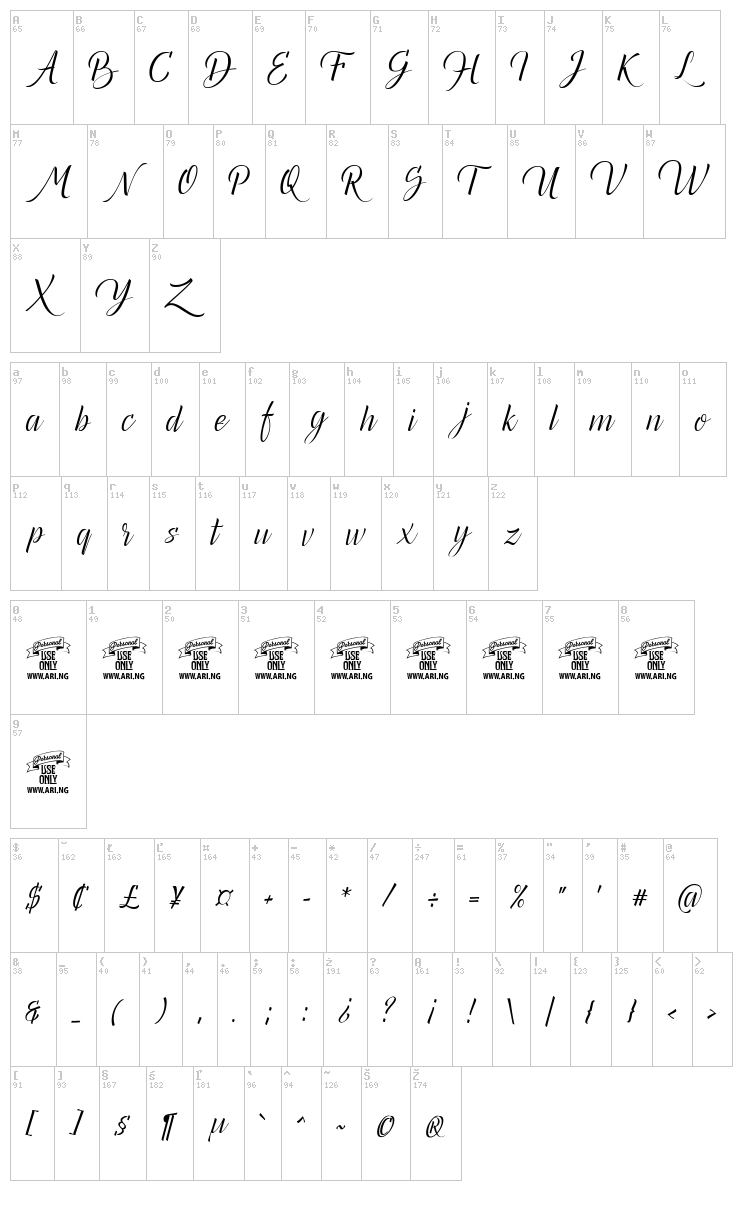 Canela Bark font map