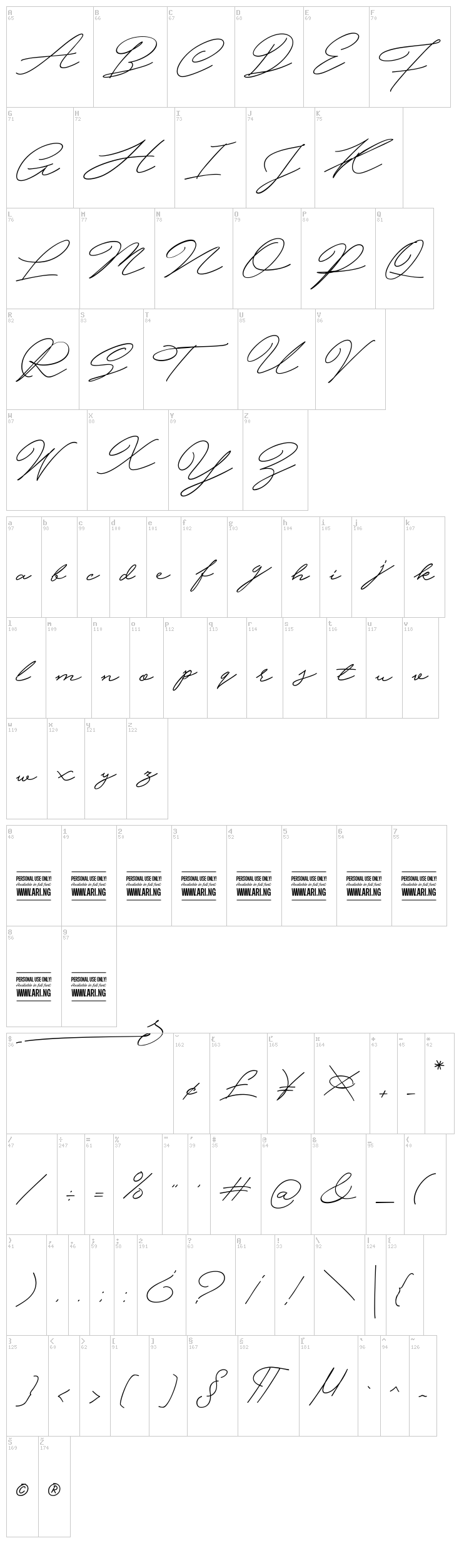 Hijrnotes font map