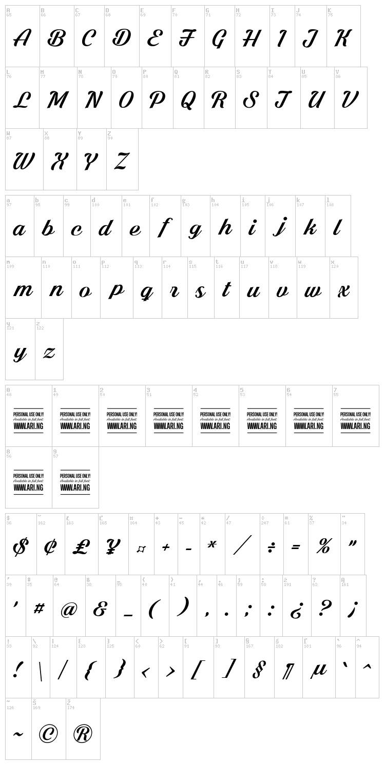 Shaded Larch font map