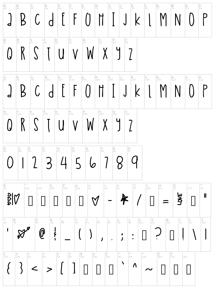 American Youth font map