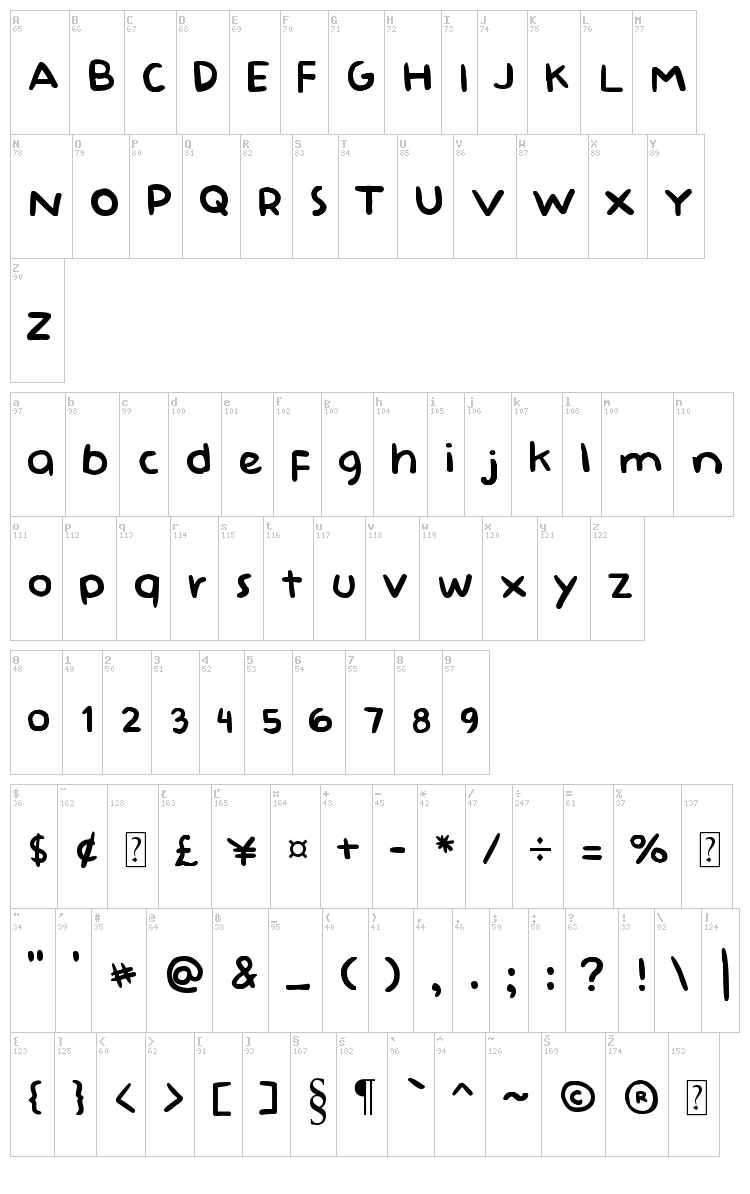 Baby Doll font map