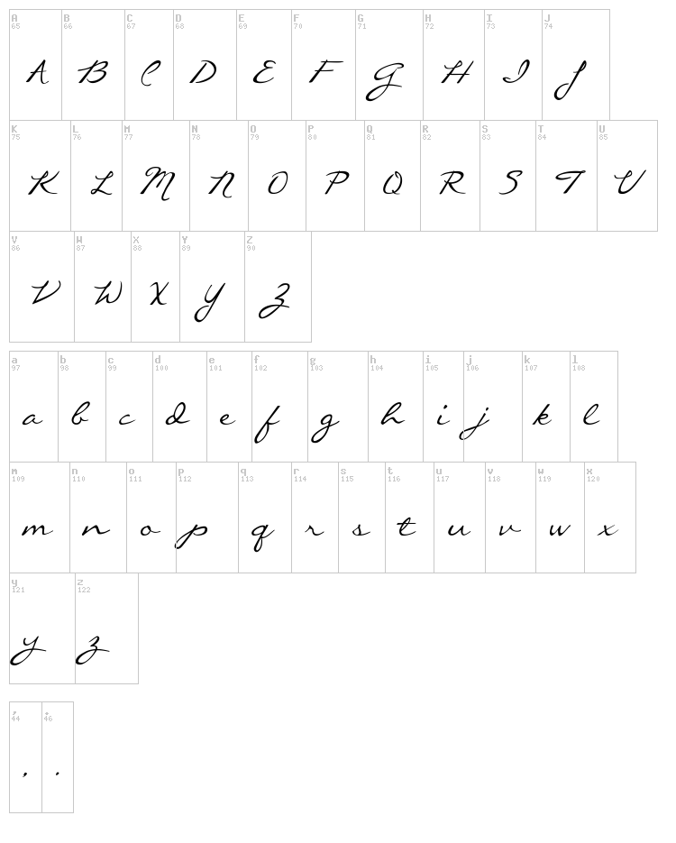 Callie Hand font map
