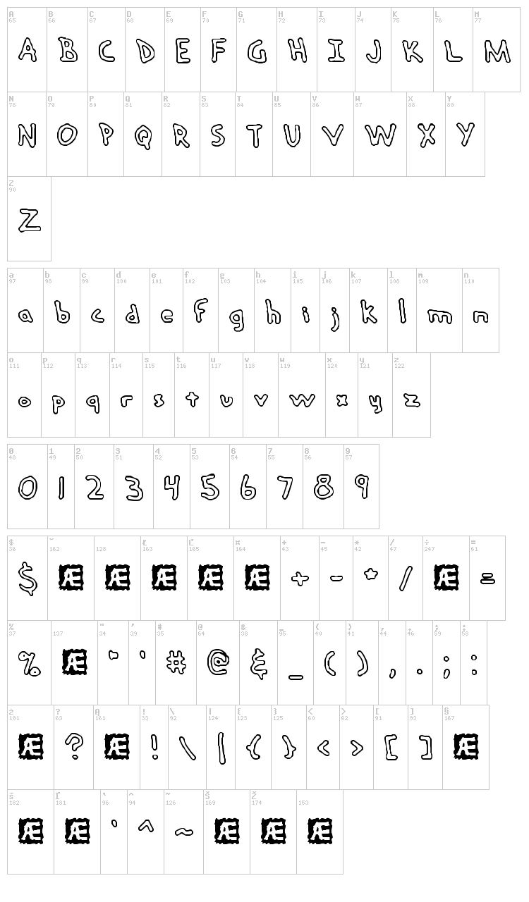 Hand Me Down font map