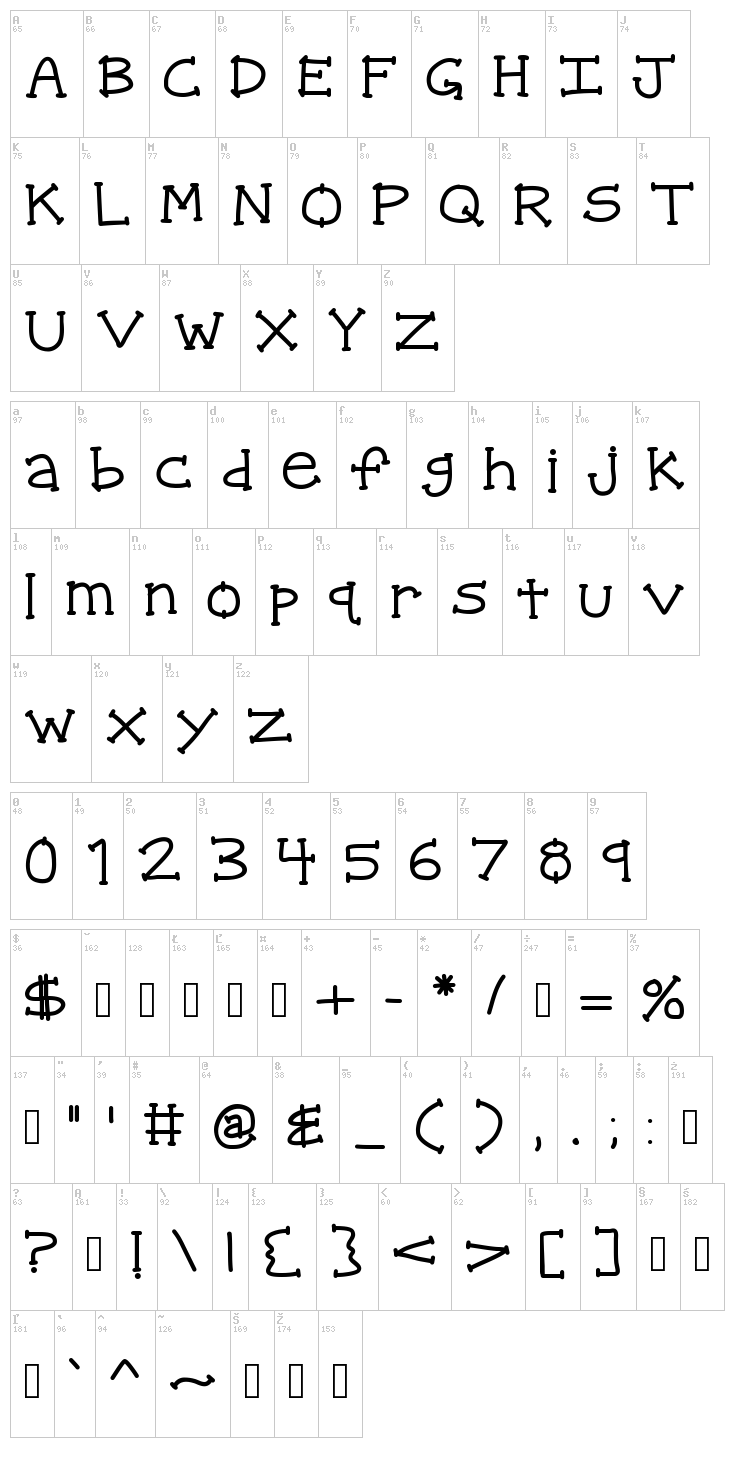 KB Quipster font map