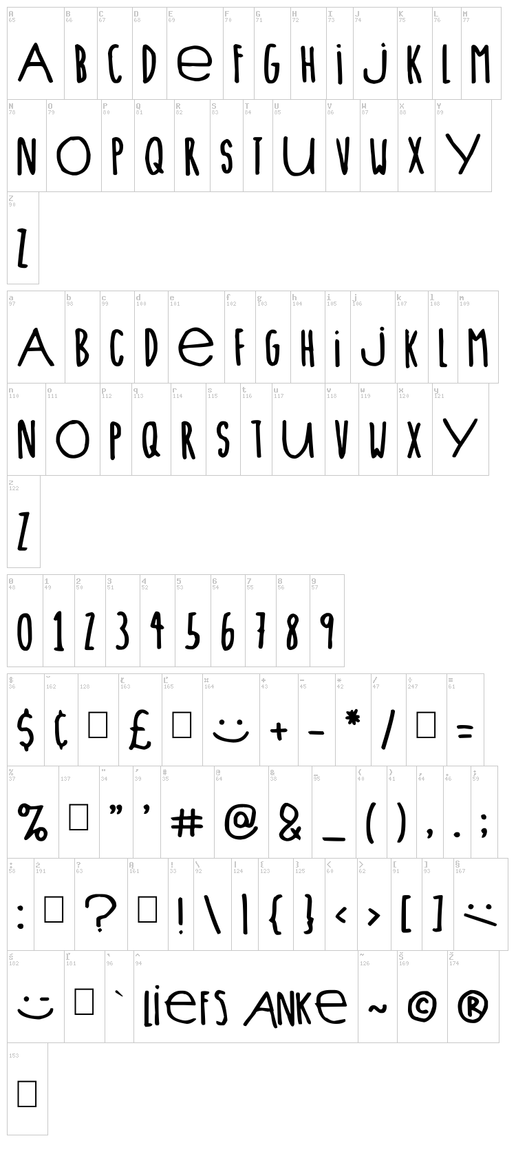 Lieve Letters font map