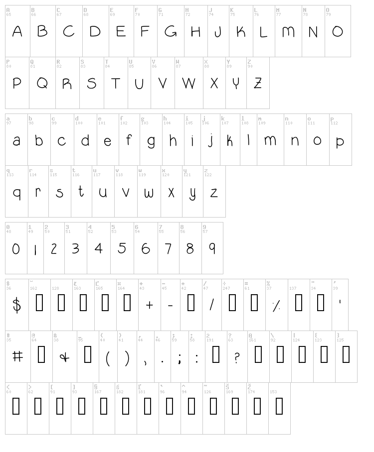Lil Guy font map