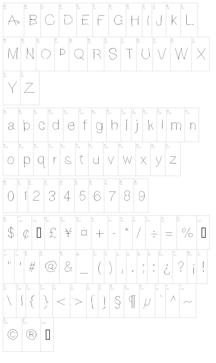 Note Book Scribble font map