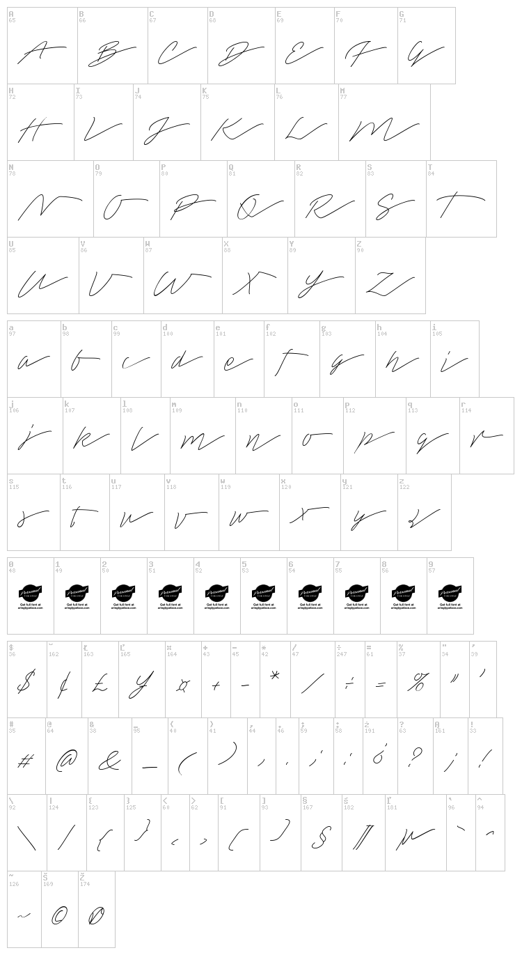 Tamoro Script font map
