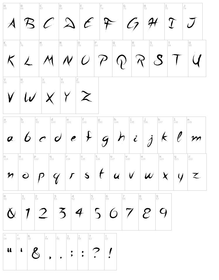 A Quiet Sleep font map