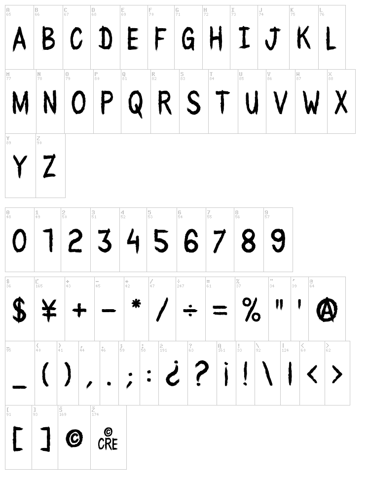 Black Water Cre font map