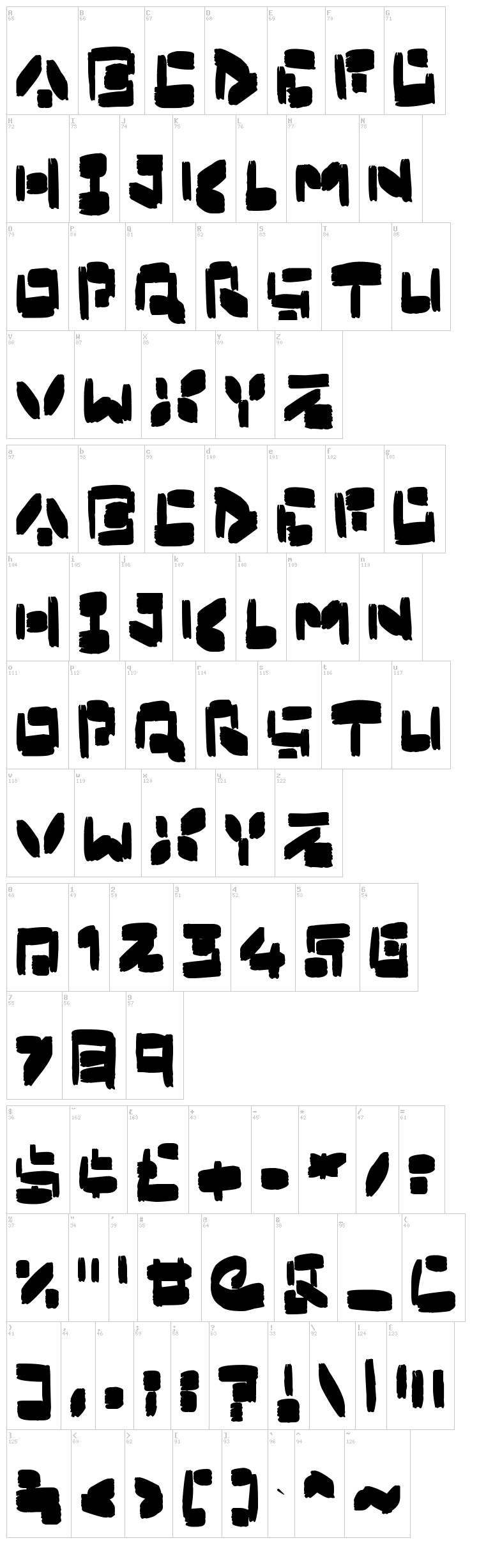 Boxybrush font map