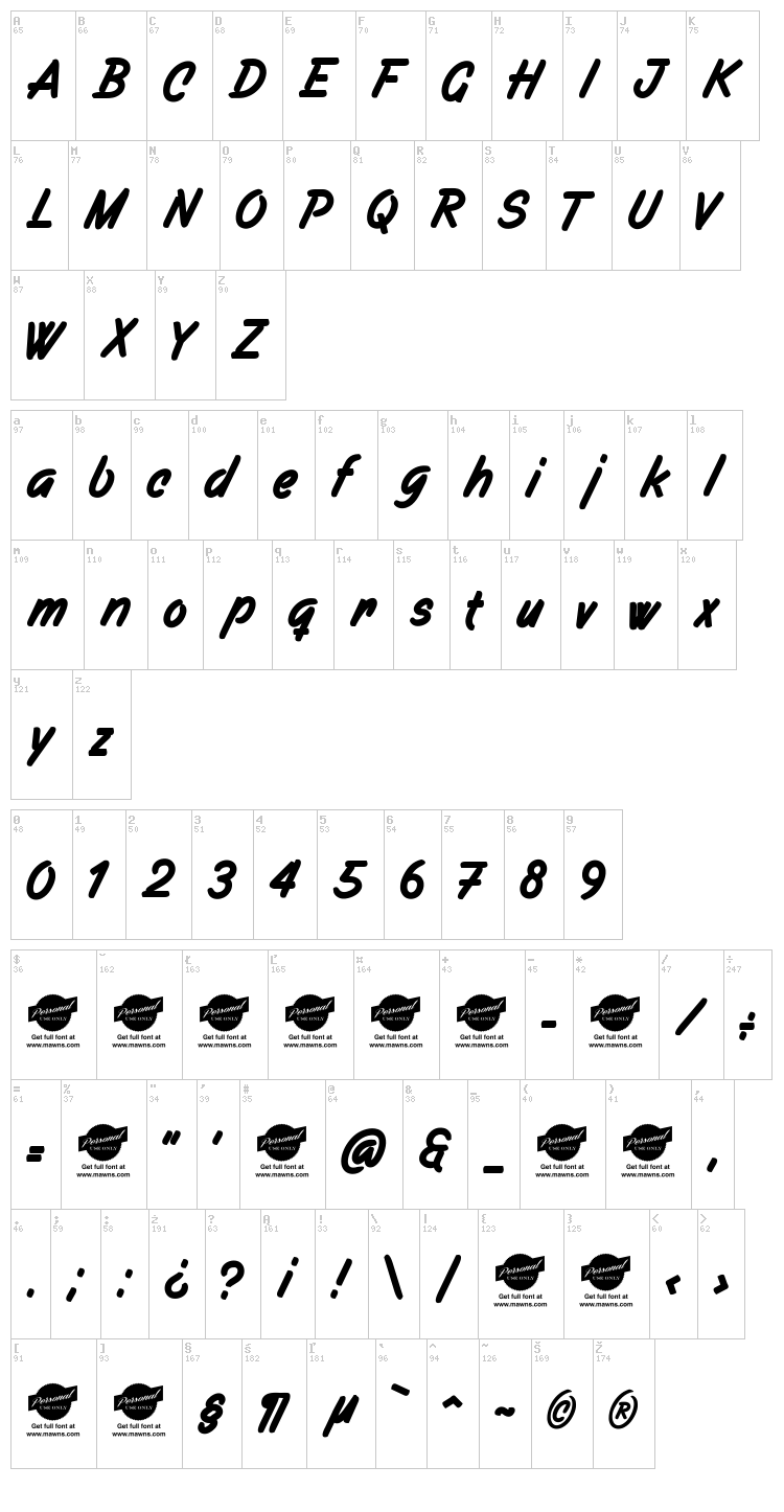 Filbert Brush font map