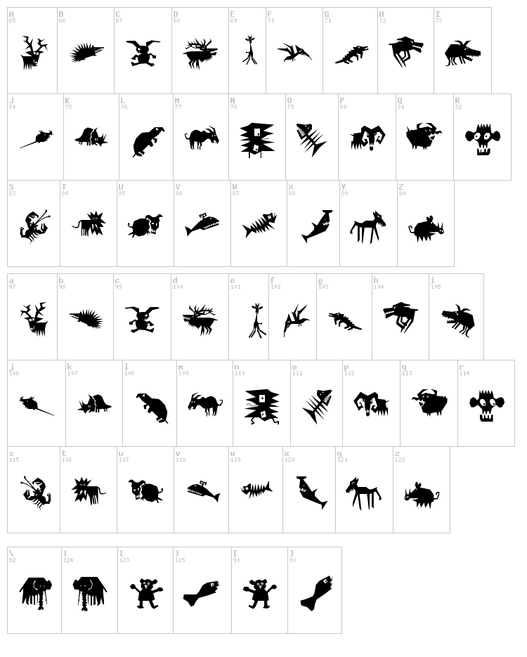 Animalia Scissored font map