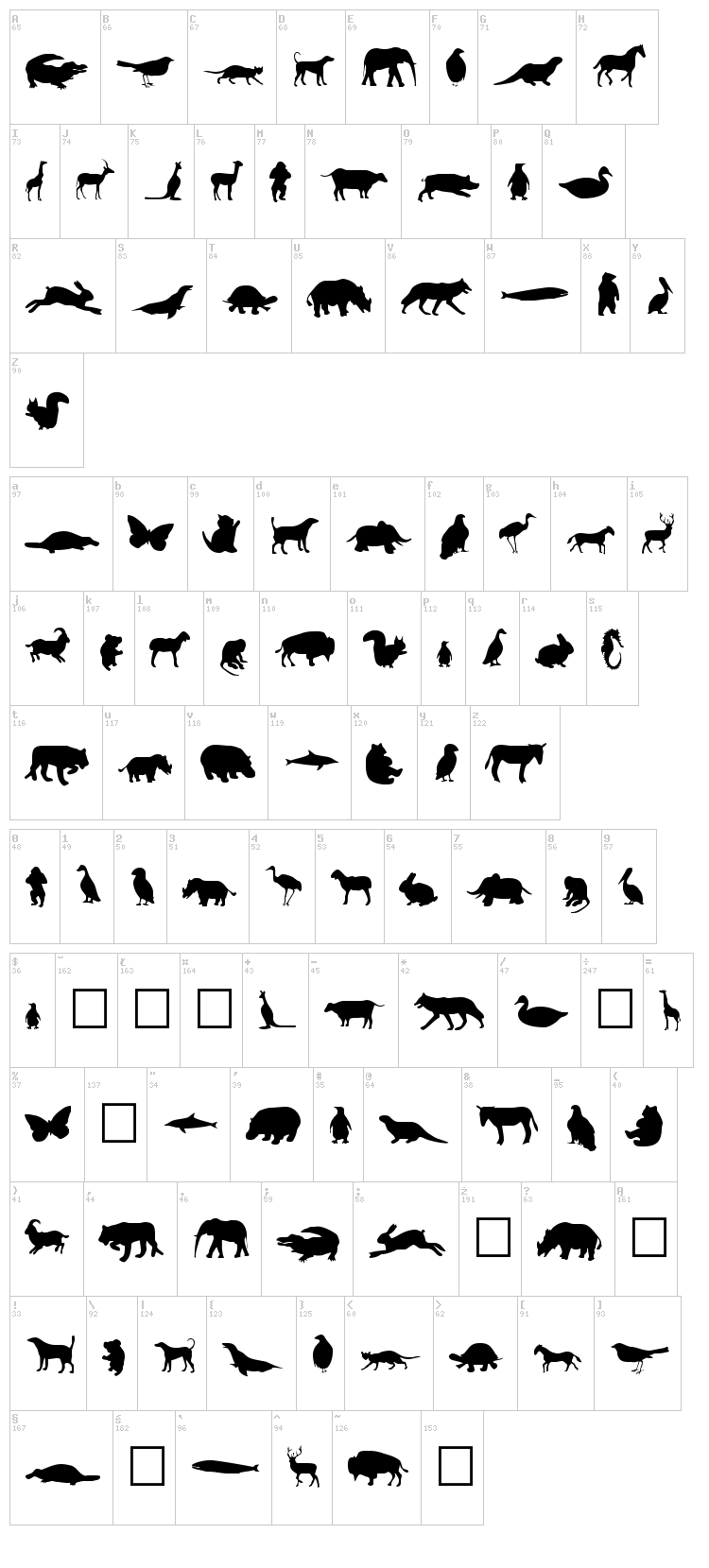 Animals font map