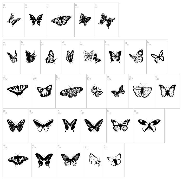Butterflies font map