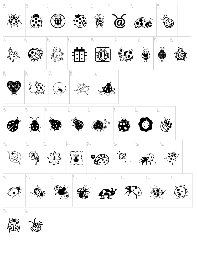 Ladybug Dings font map