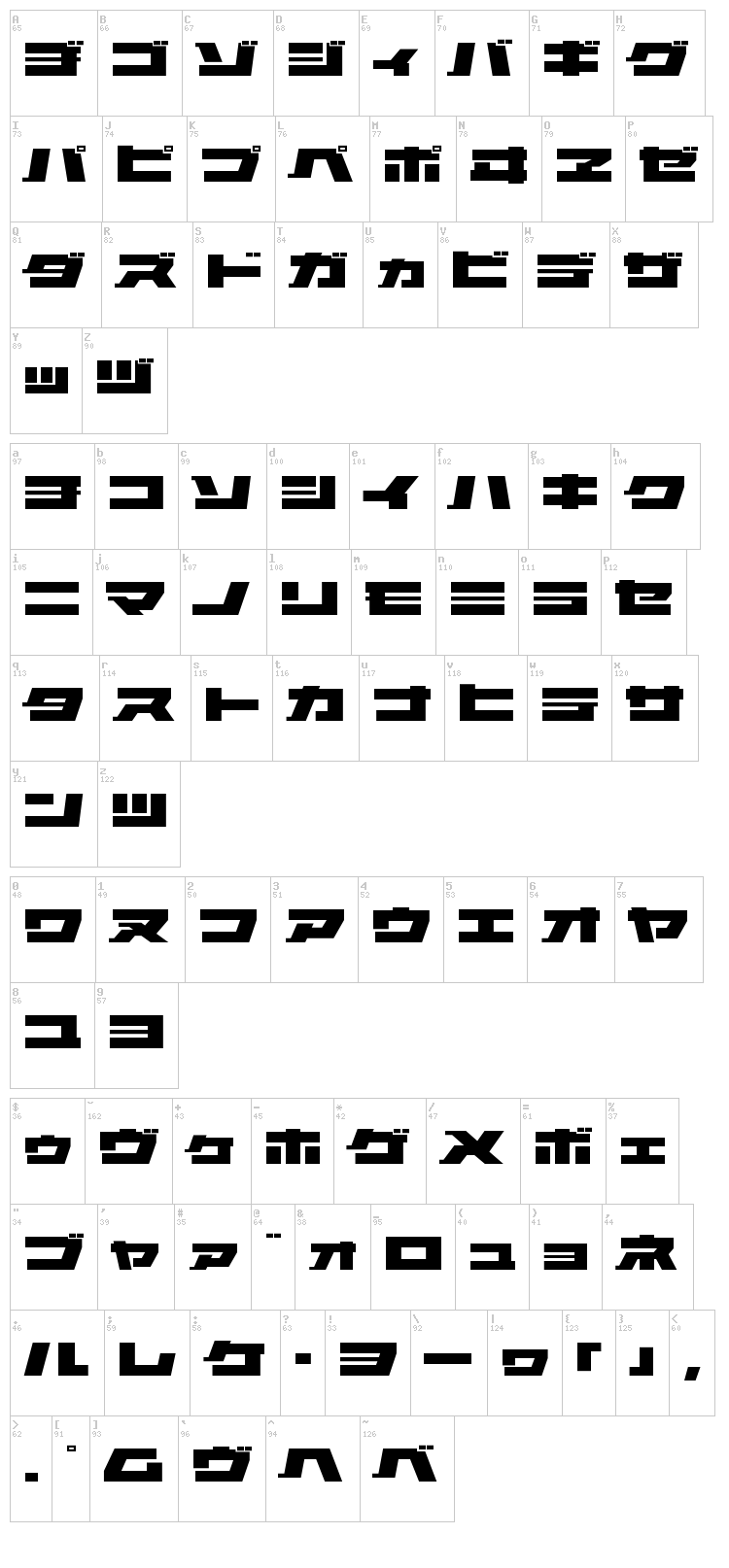 Elephant K font map