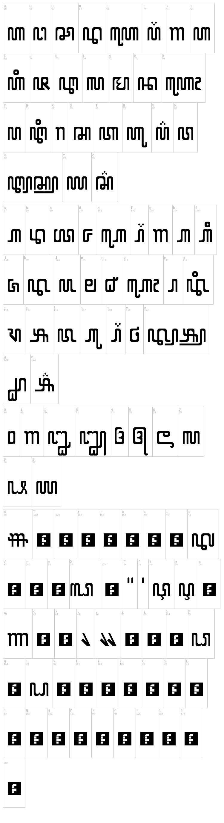X Code from East font map